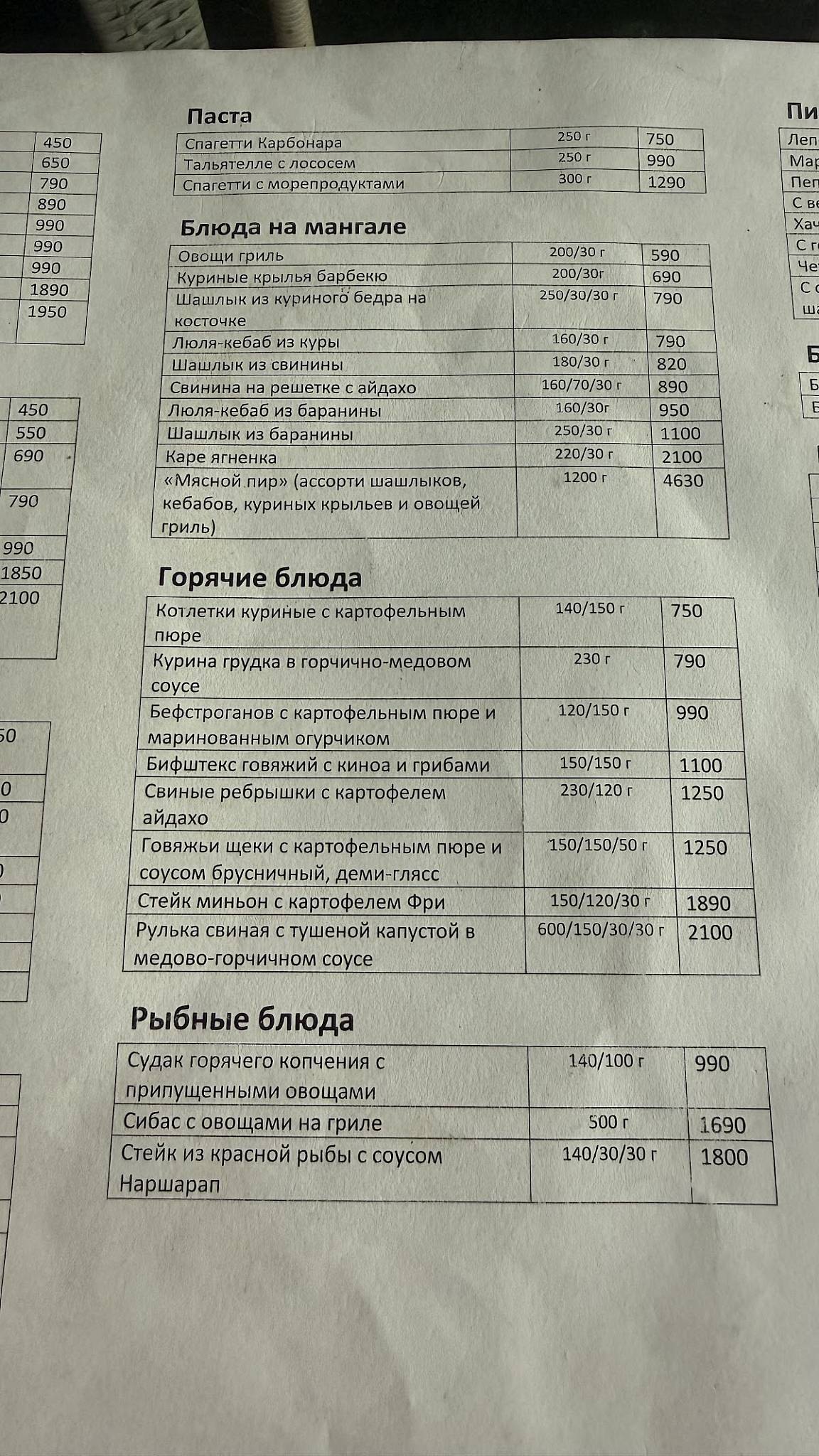 Алые паруса меню