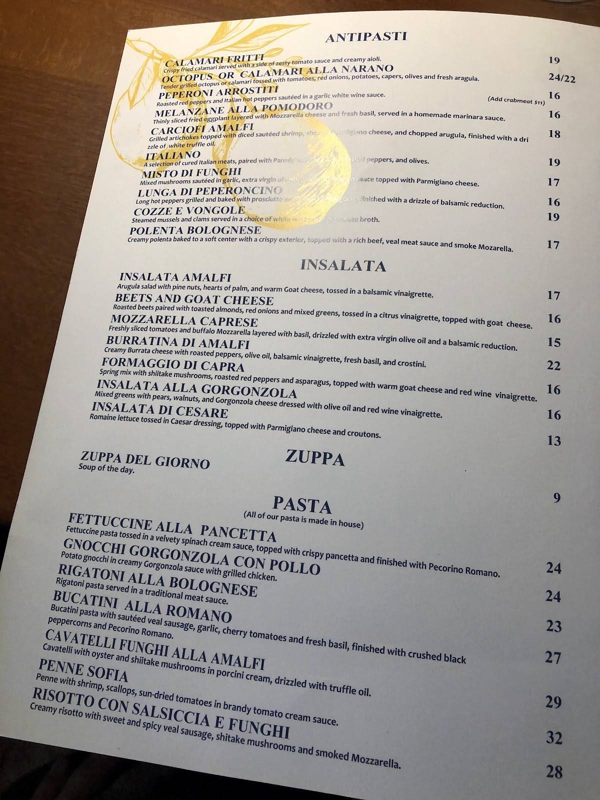 Amalfi Ristorante BYOB меню