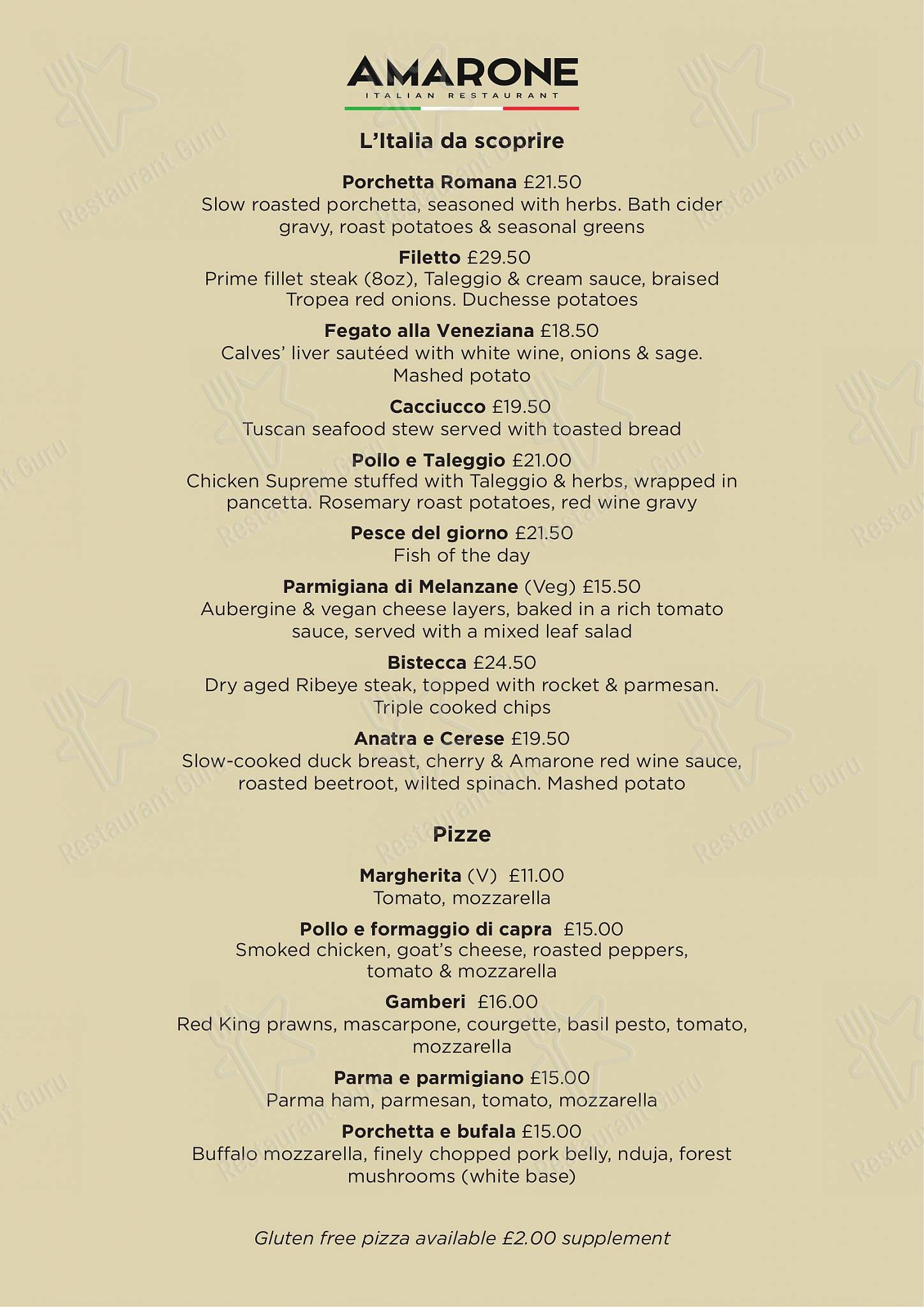 Group Booking Menu ресторана Amarone Kitchen