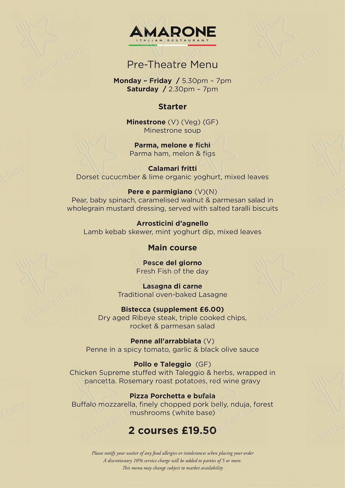 Group Booking Menu ресторана Amarone Kitchen в Бате