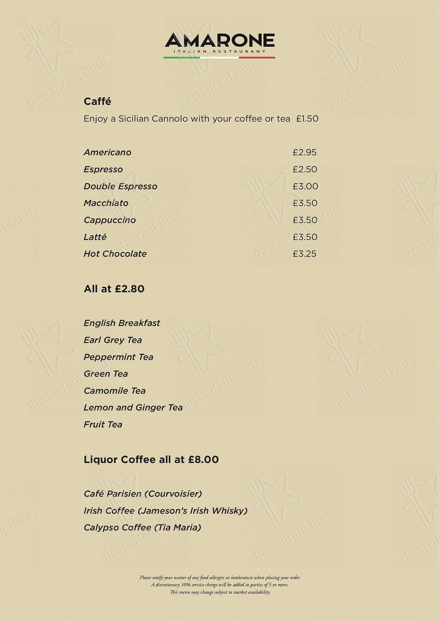 Amarone Kitchen в Бате - Group Booking Menu