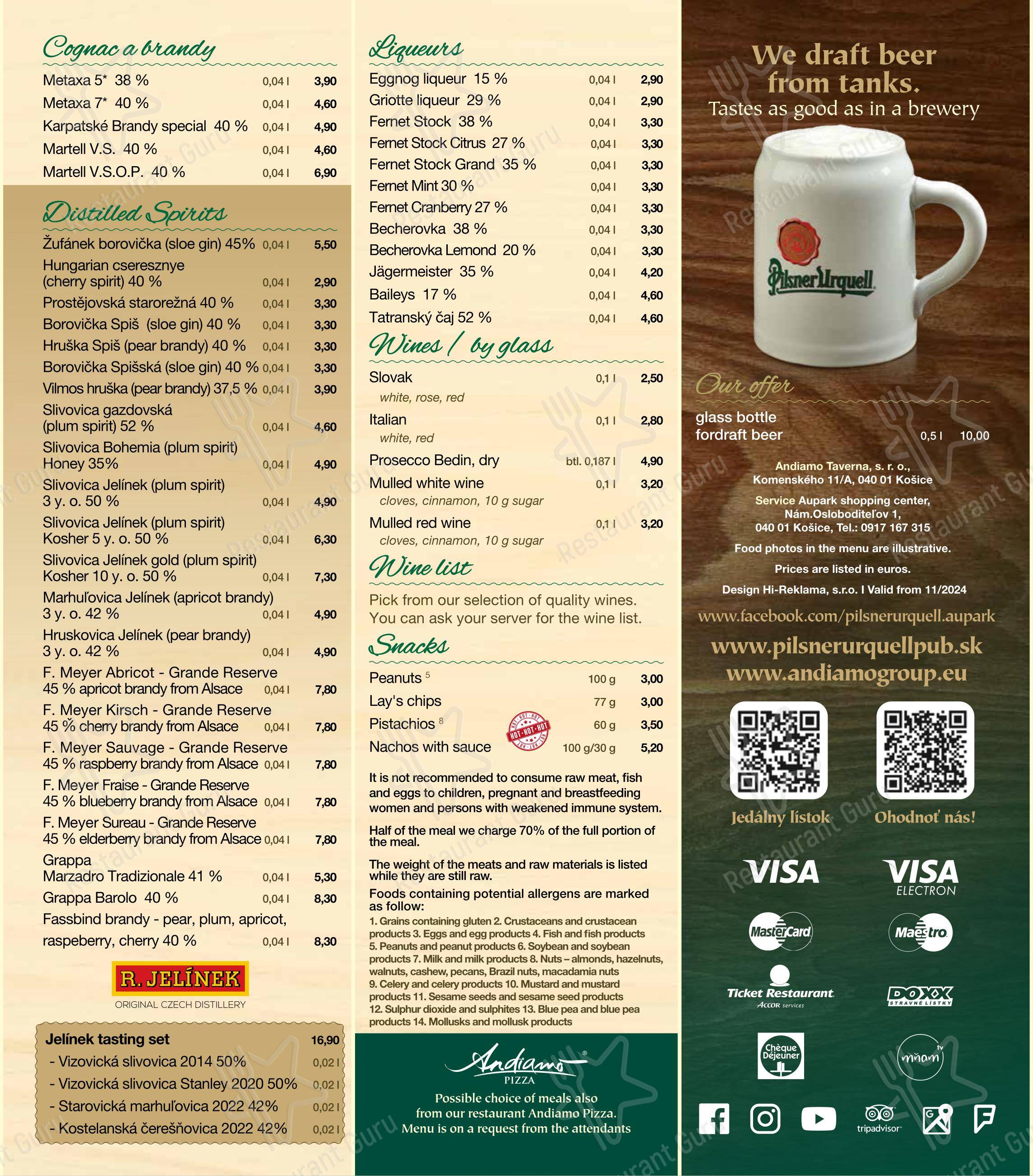 Dinner Menu ресторана Andiamo