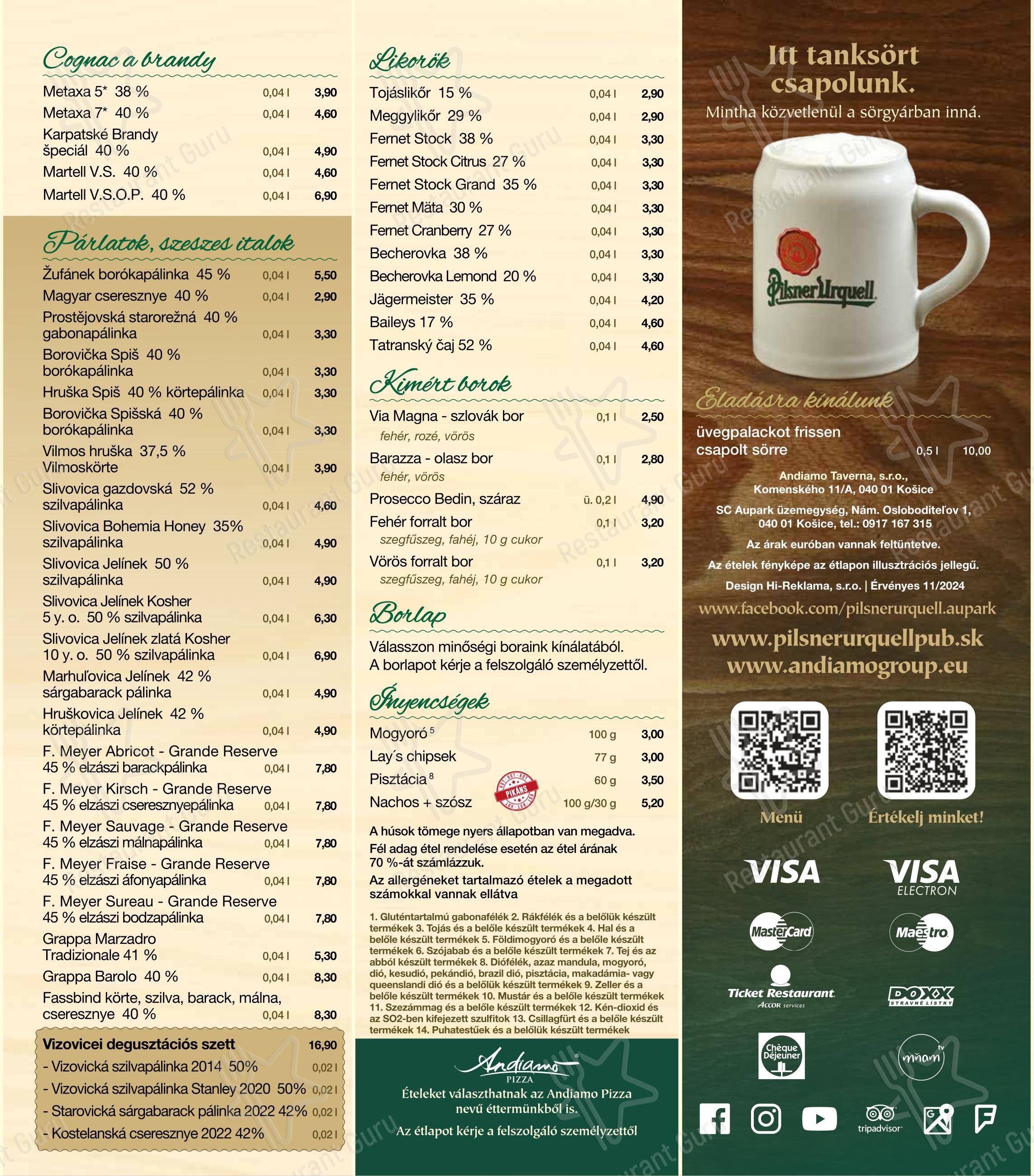 Wine Menu ресторана Andiamo в Праге