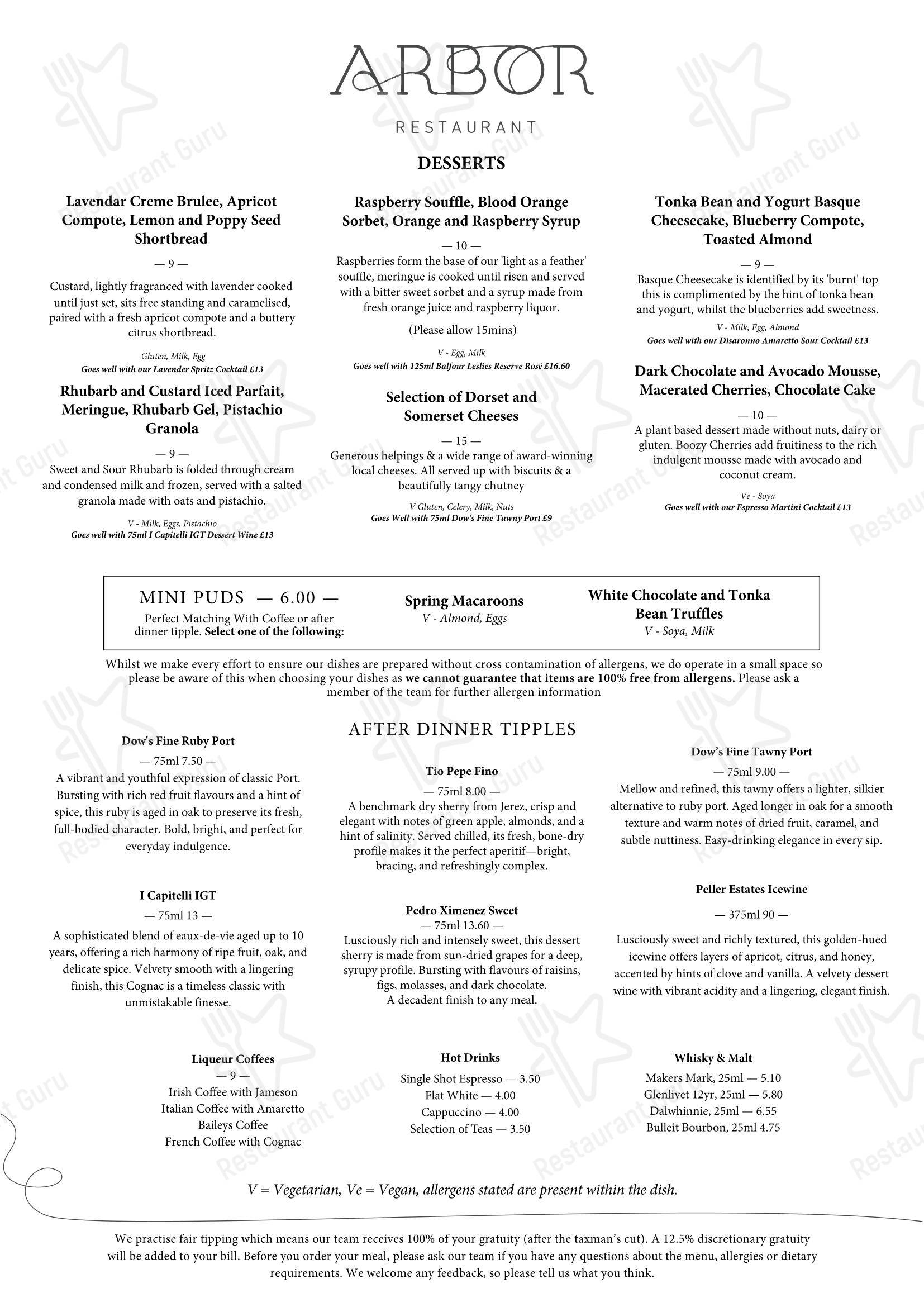 Меню паба и бара Arbor - Carte menu