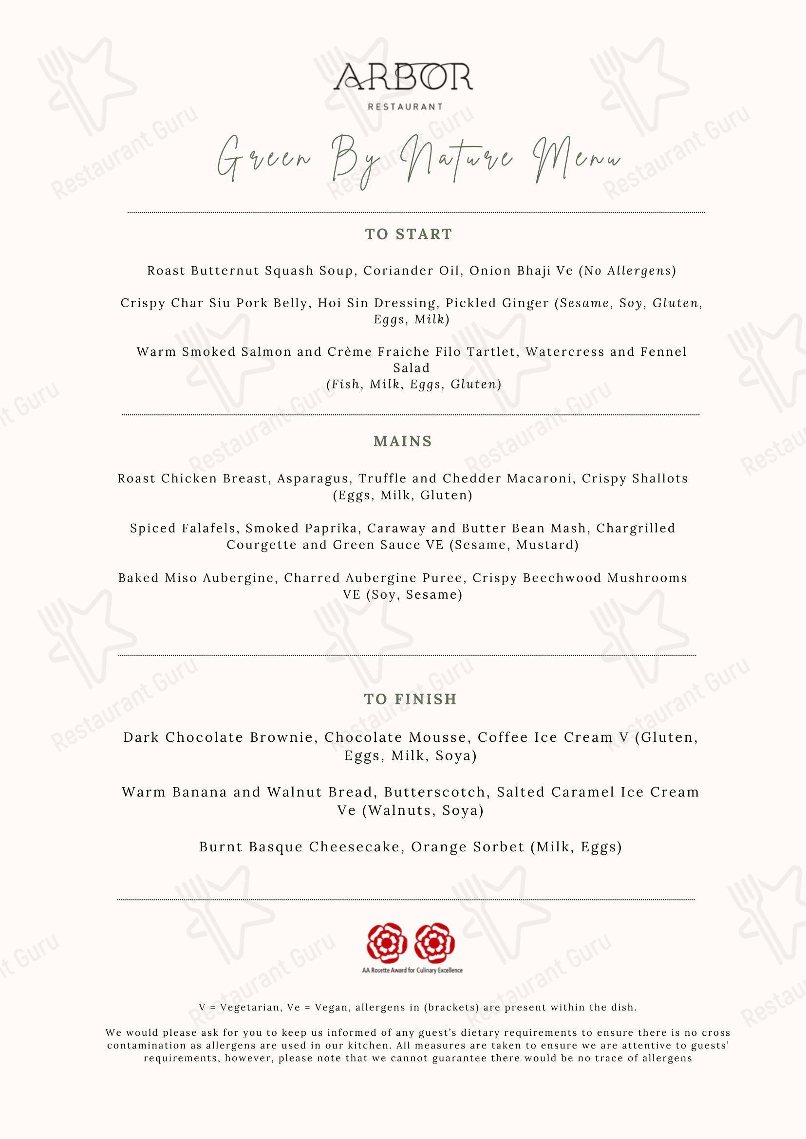 Breakfast Menu паба и бара Arbor в Борнмуте