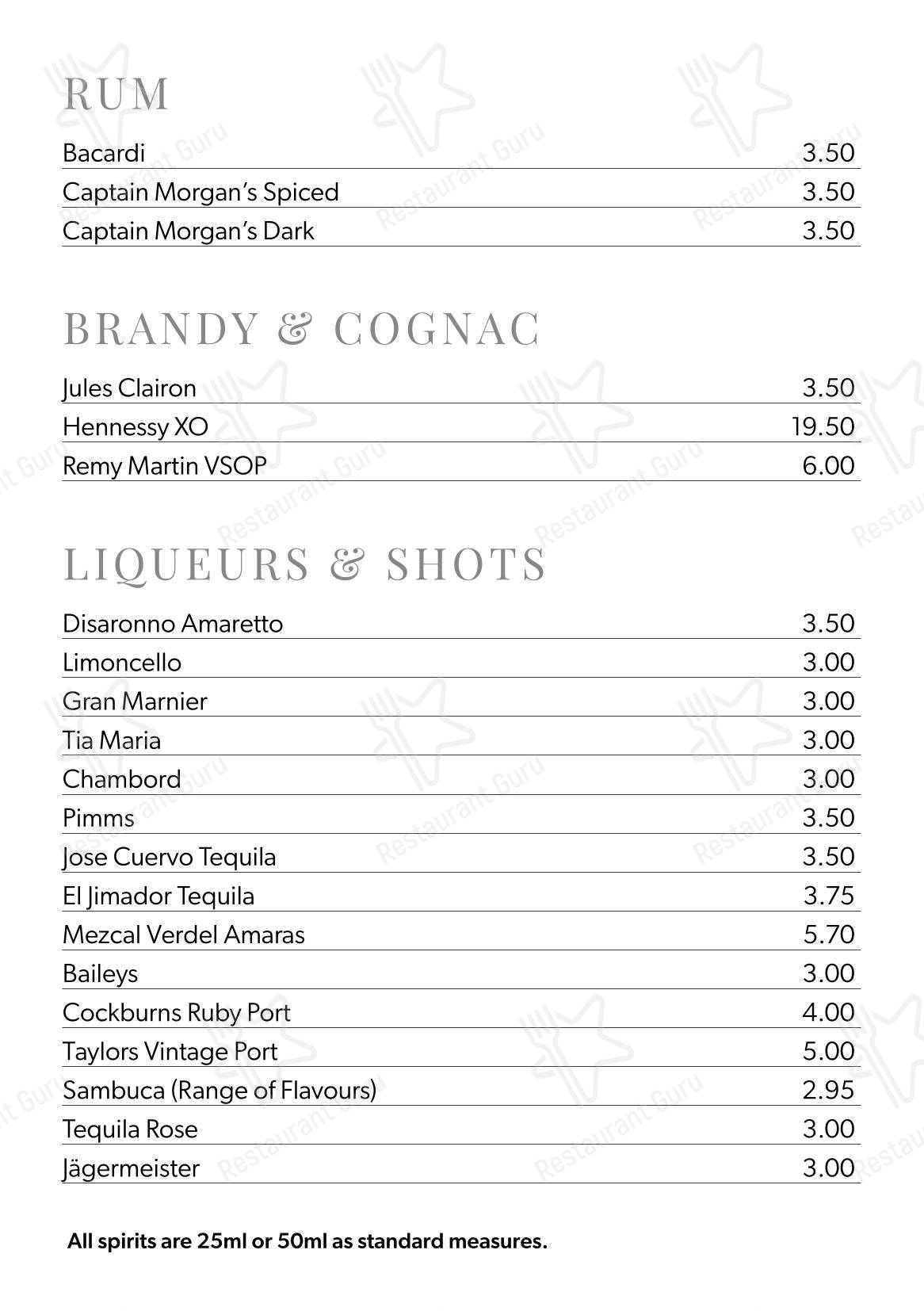 Основное меню паба и бара Aspect Bar & Bistro