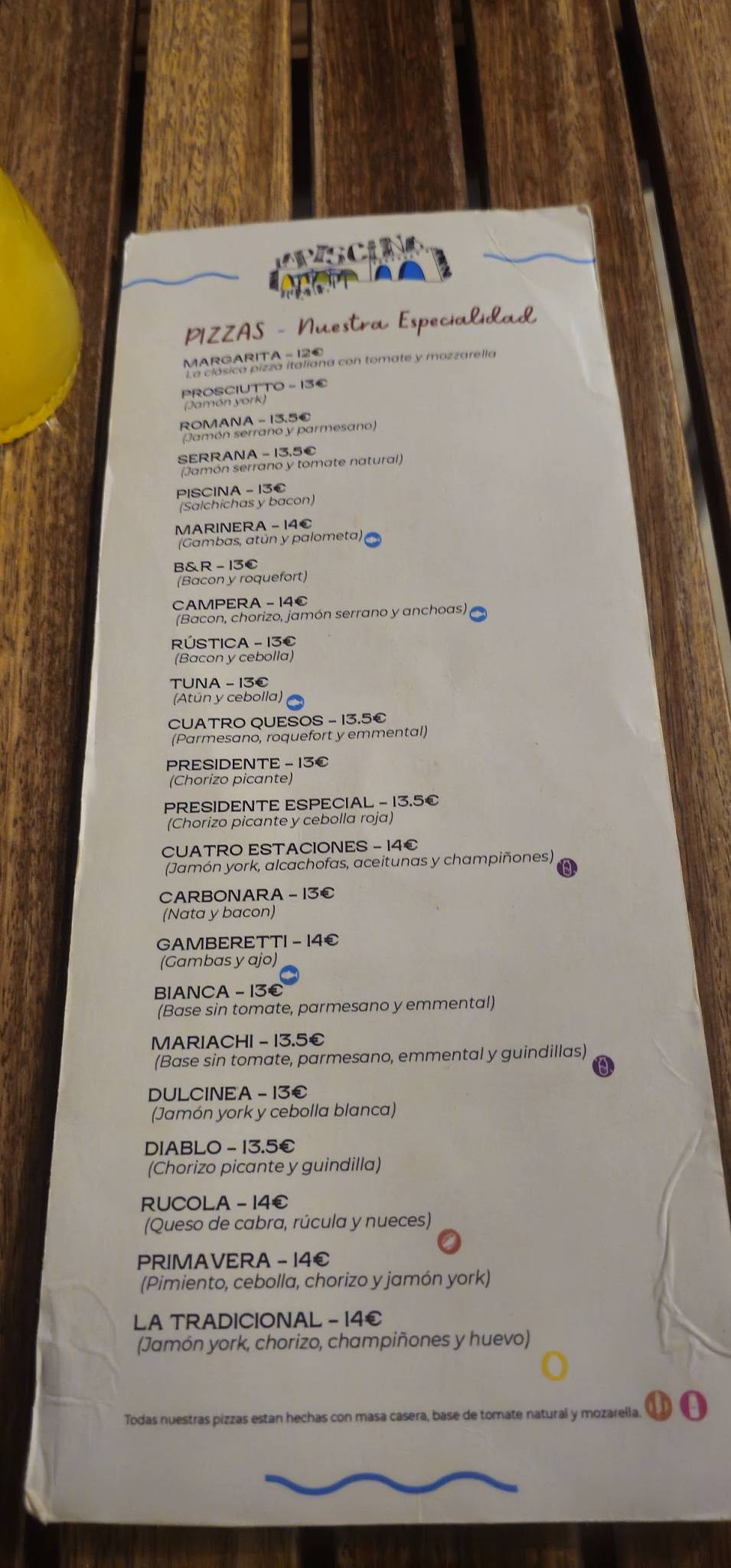 Bar Piscina Roche меню