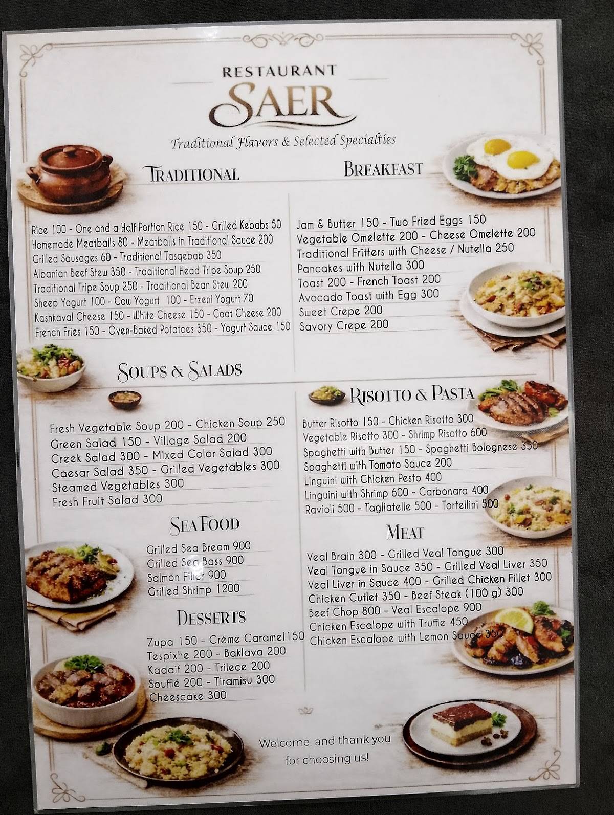 Bar Restorant SAER меню