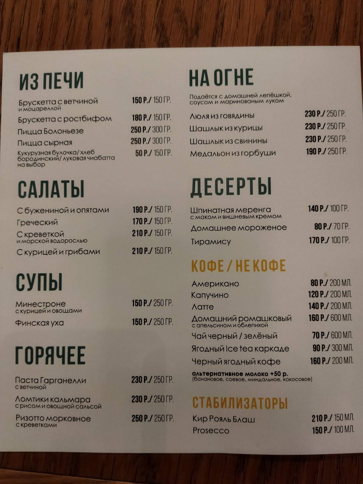 Барбареско меню