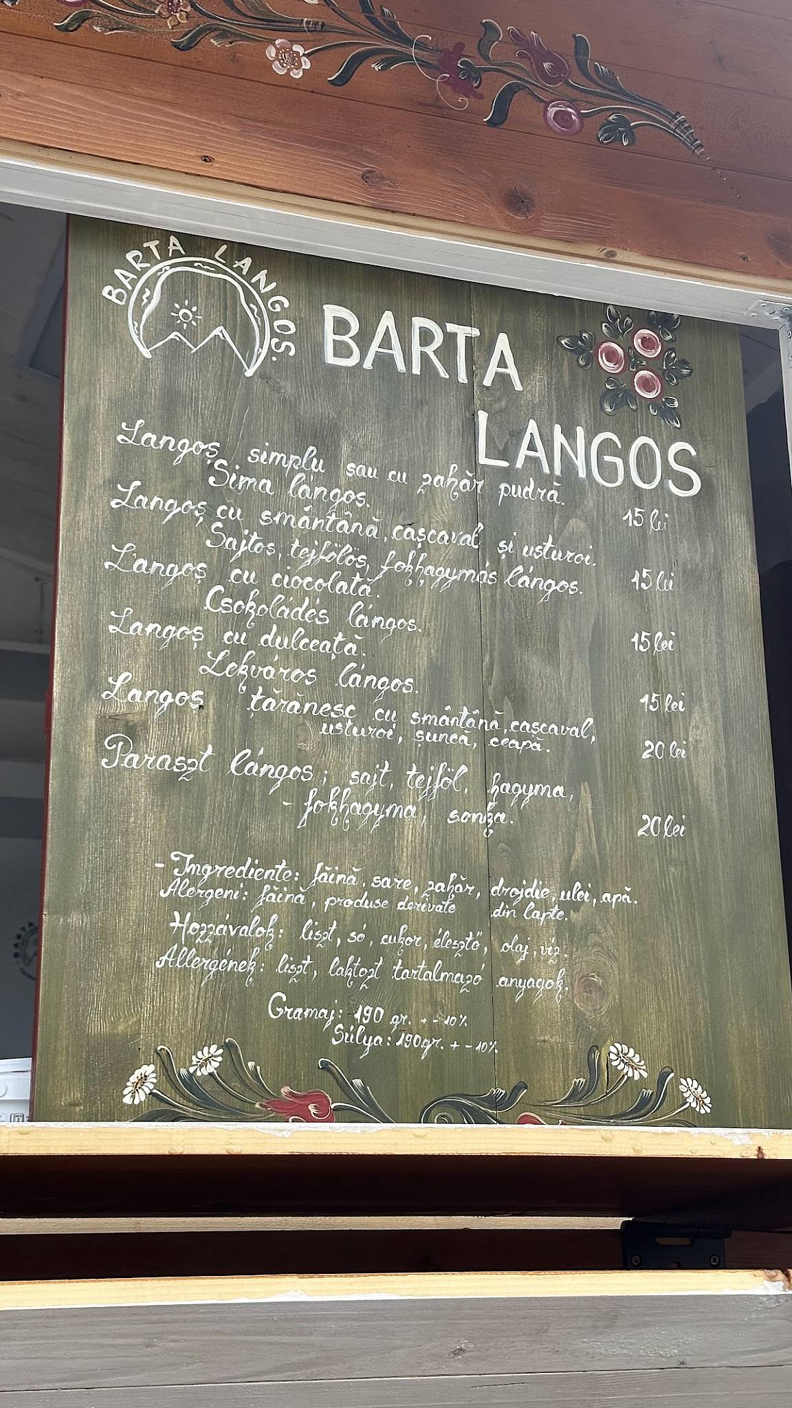 Barta langos меню