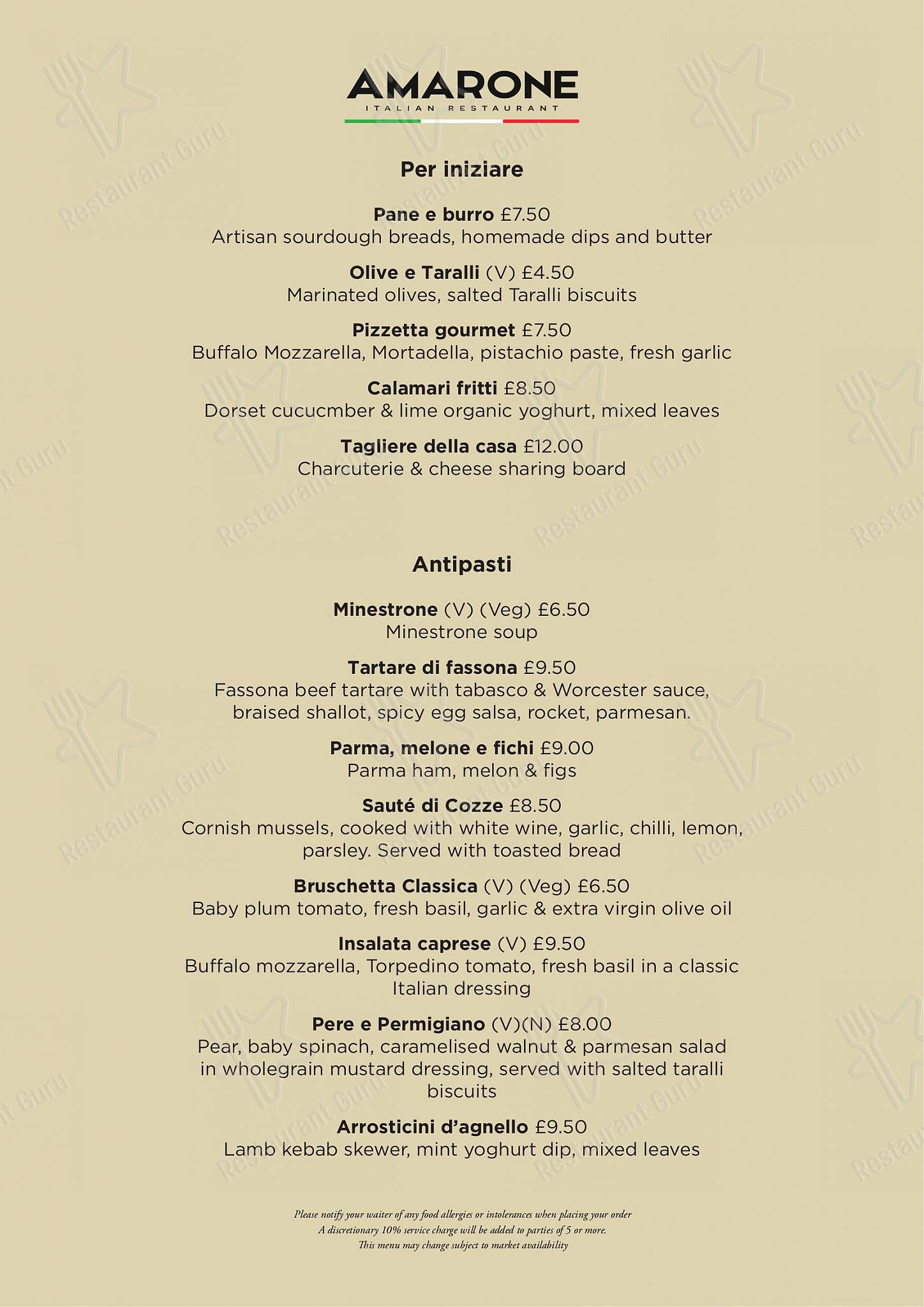 Group Booking Menu ресторана Amarone Kitchen в Бате