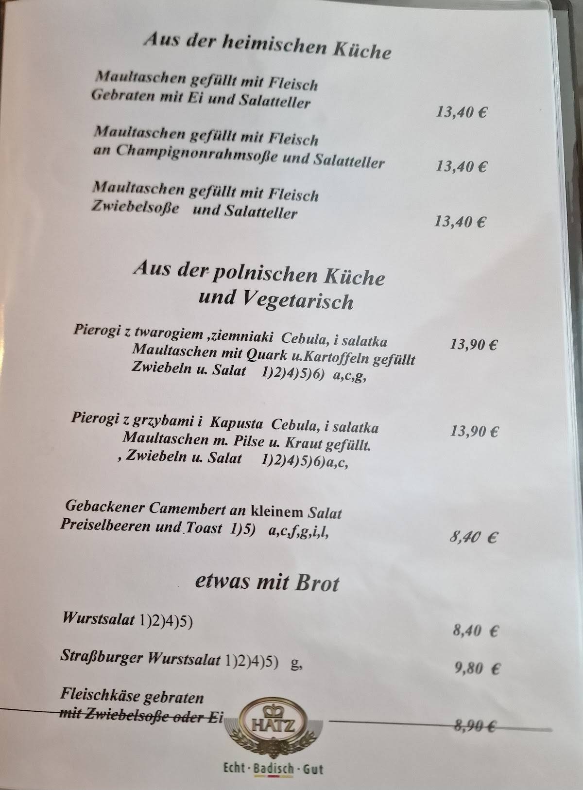 Bauer’s Gaststätte меню