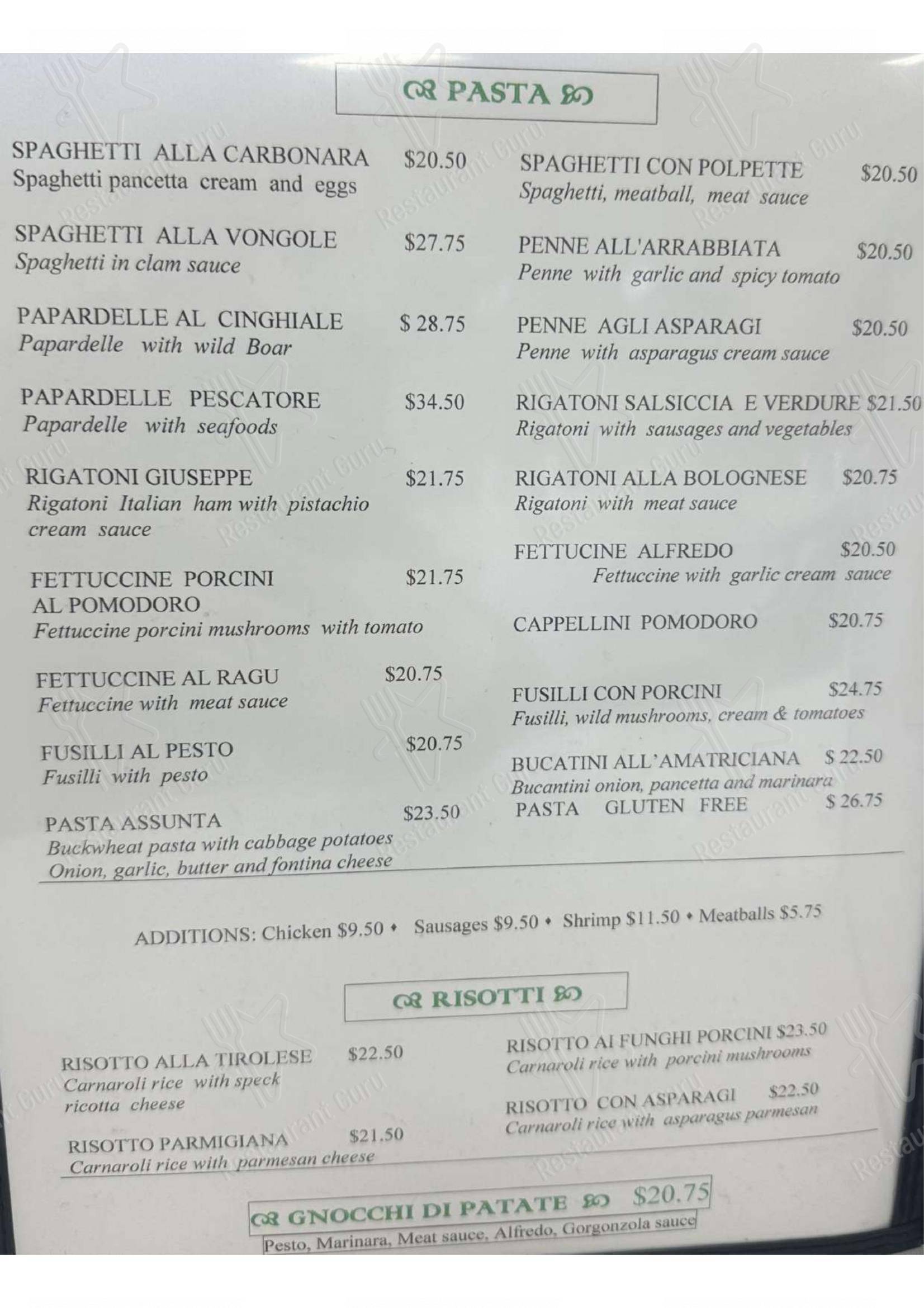 Bella Italia Restaurant в Рино - Меню напитков