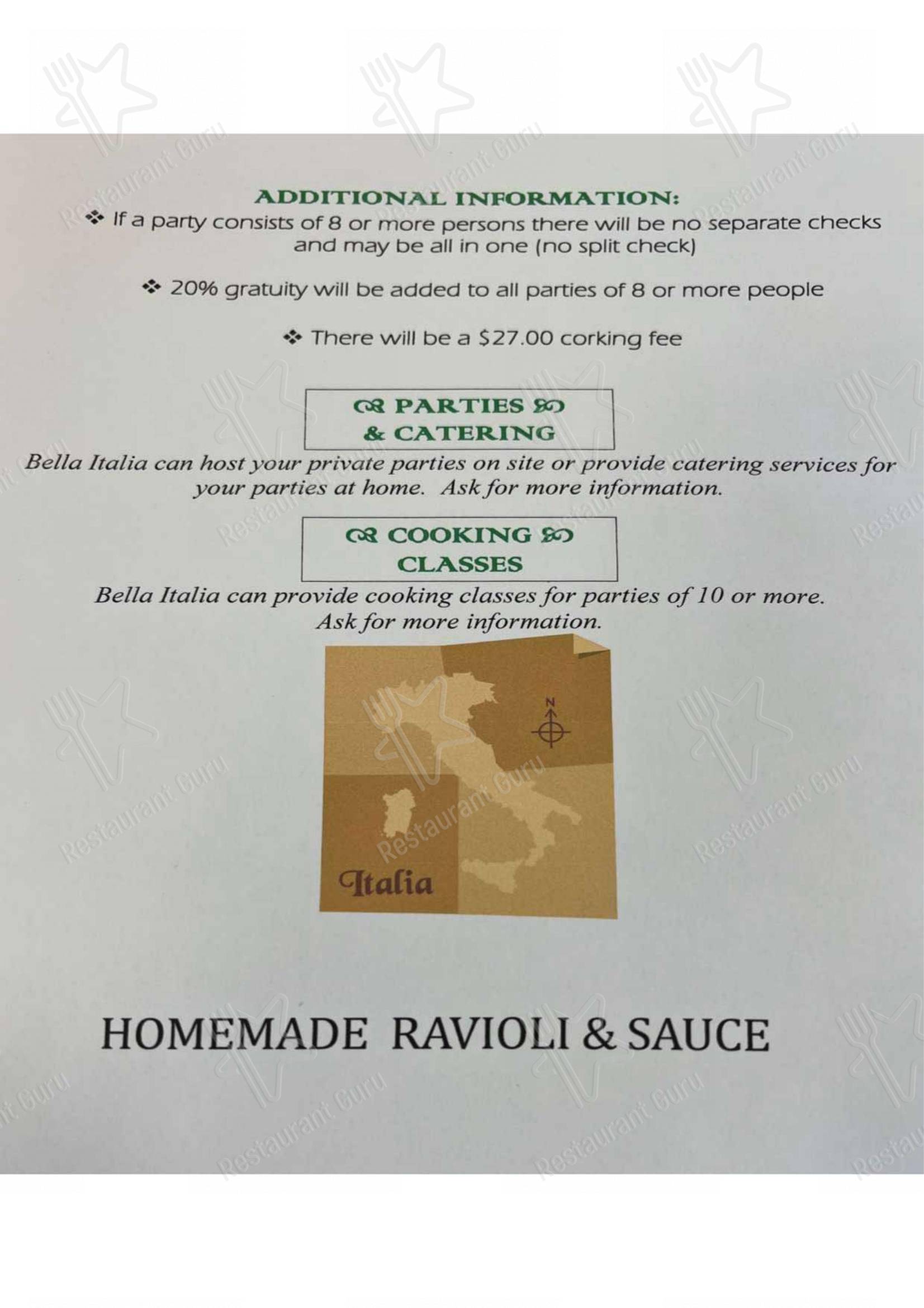 Меню напитков ресторана Bella Italia Restaurant