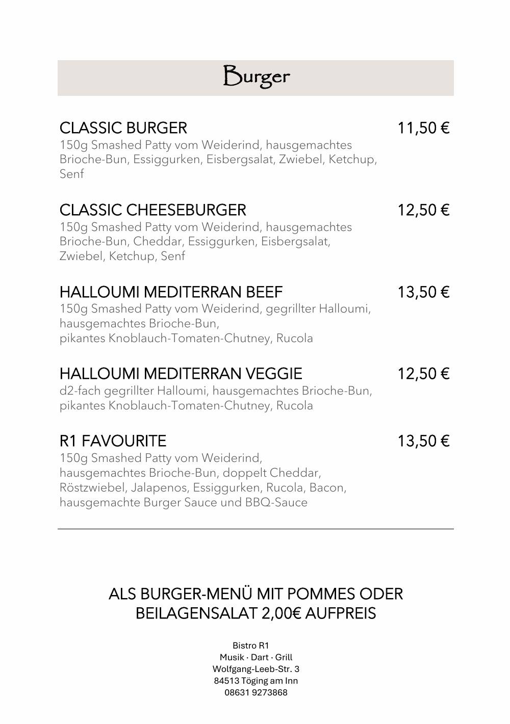 Bistro R1 меню