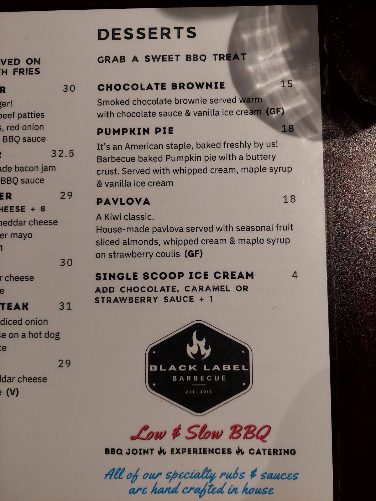 Black Label Barbecue меню