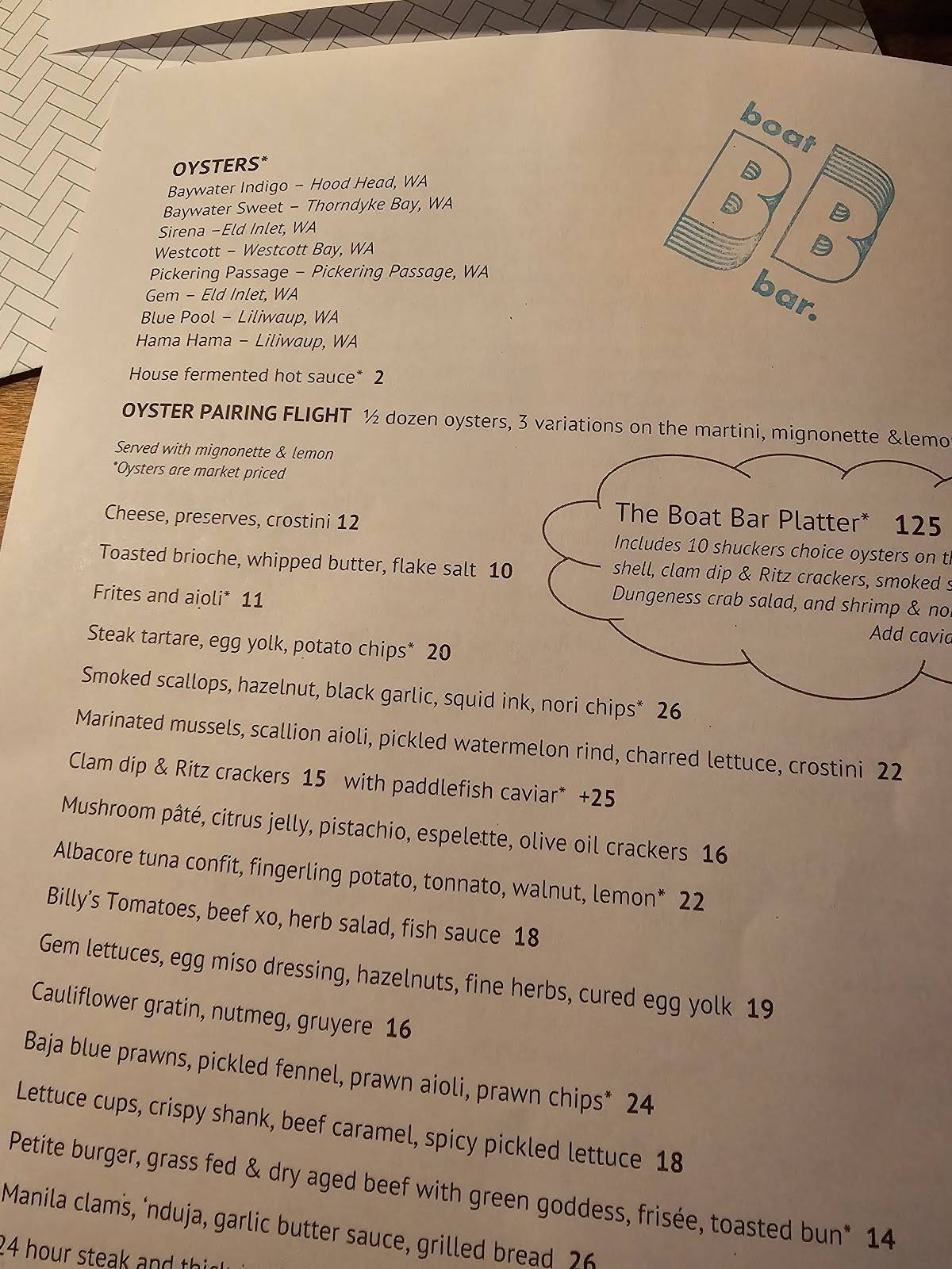 Boat Bar меню