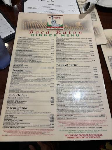 Nino's Italian Restaurant Boca Raton меню