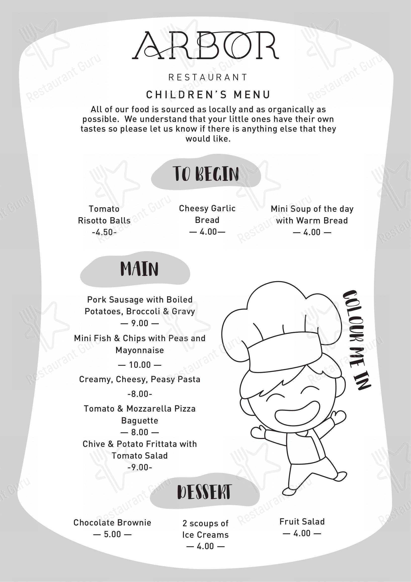 Arbor в Борнмуте - Menu bistro