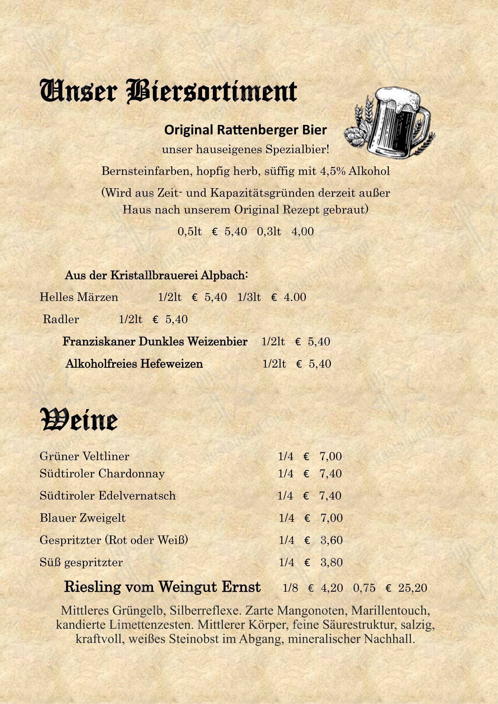 Меню ресторана Brauhaus - Основное меню