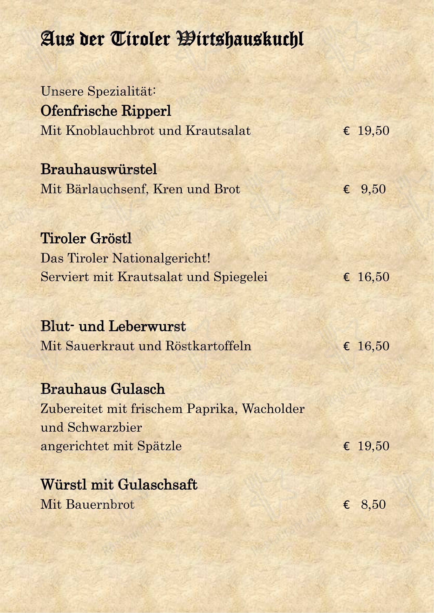 Меню ресторана Brauhaus - Меню
