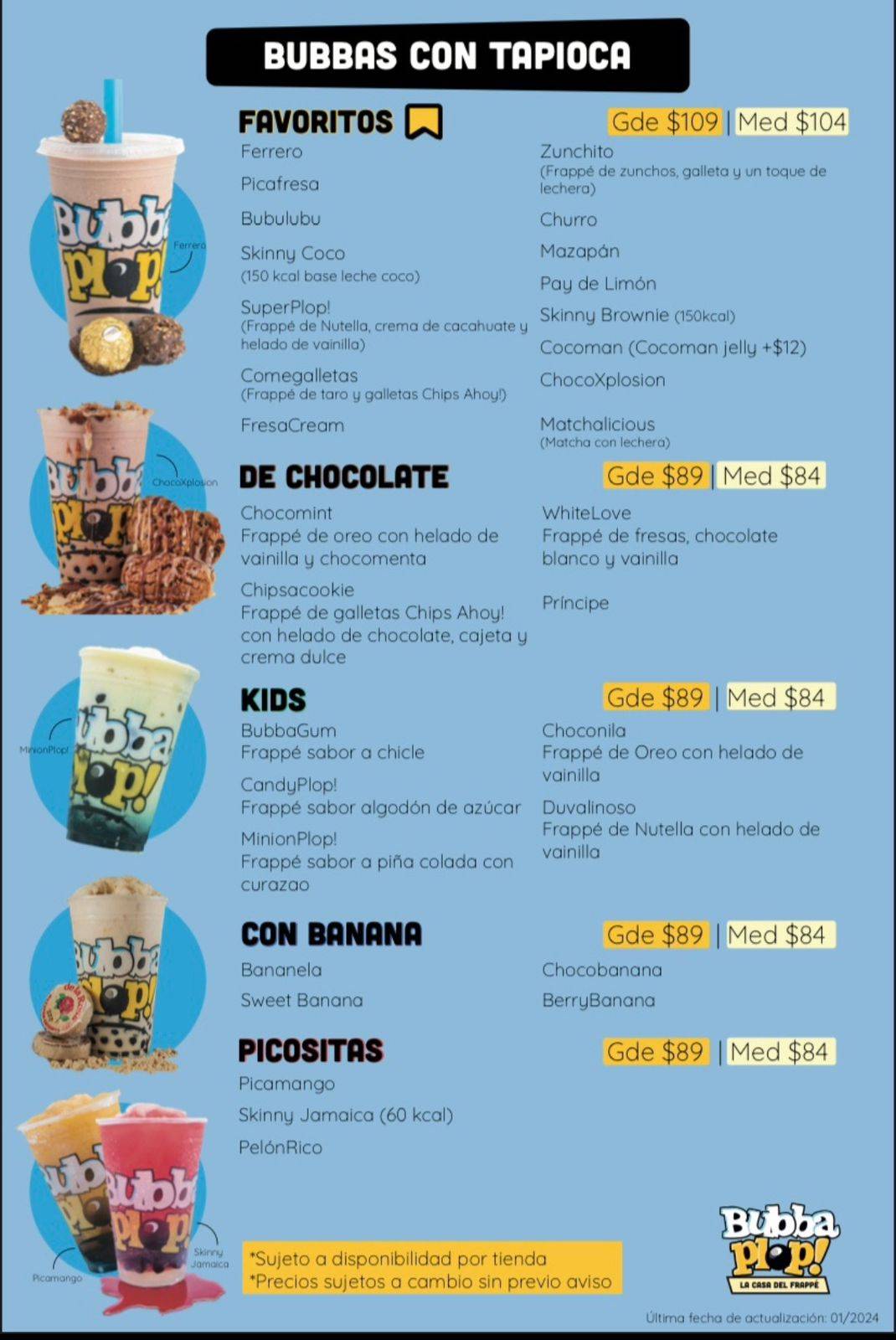 Bubbaplop! Villas - Frappés con Tapioca меню