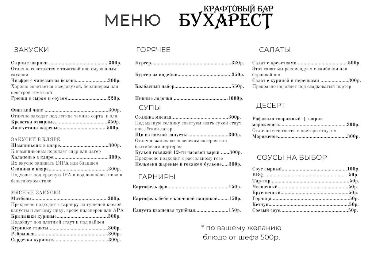 Бухарест меню