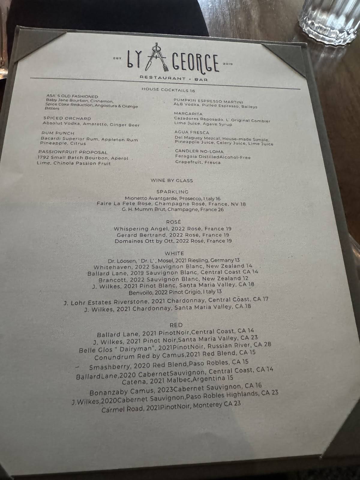 By George restaurant and bar меню