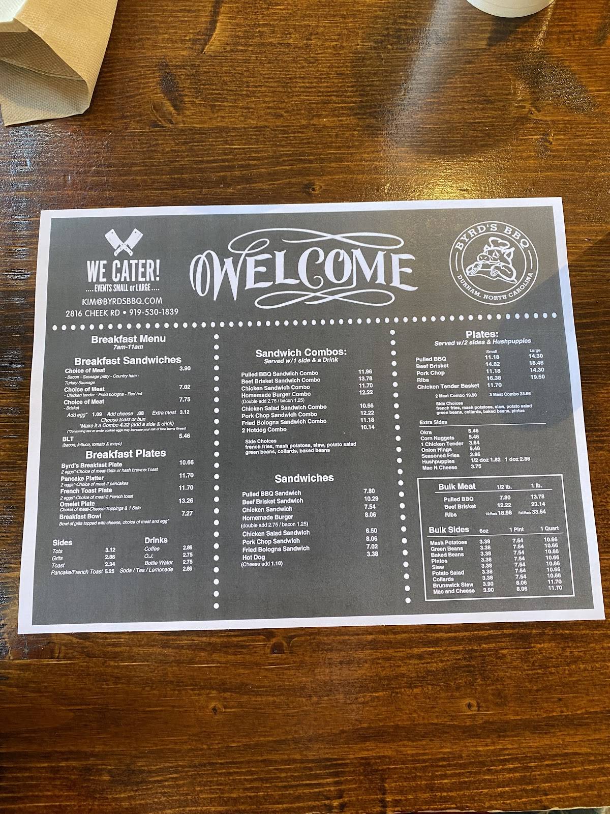 Byrd's BBQ Restaurant & Catering меню