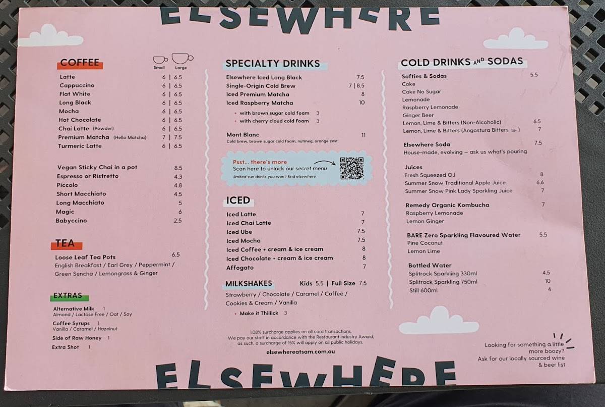 Elsewhere at SAM Shepparton Café & Restaurant меню