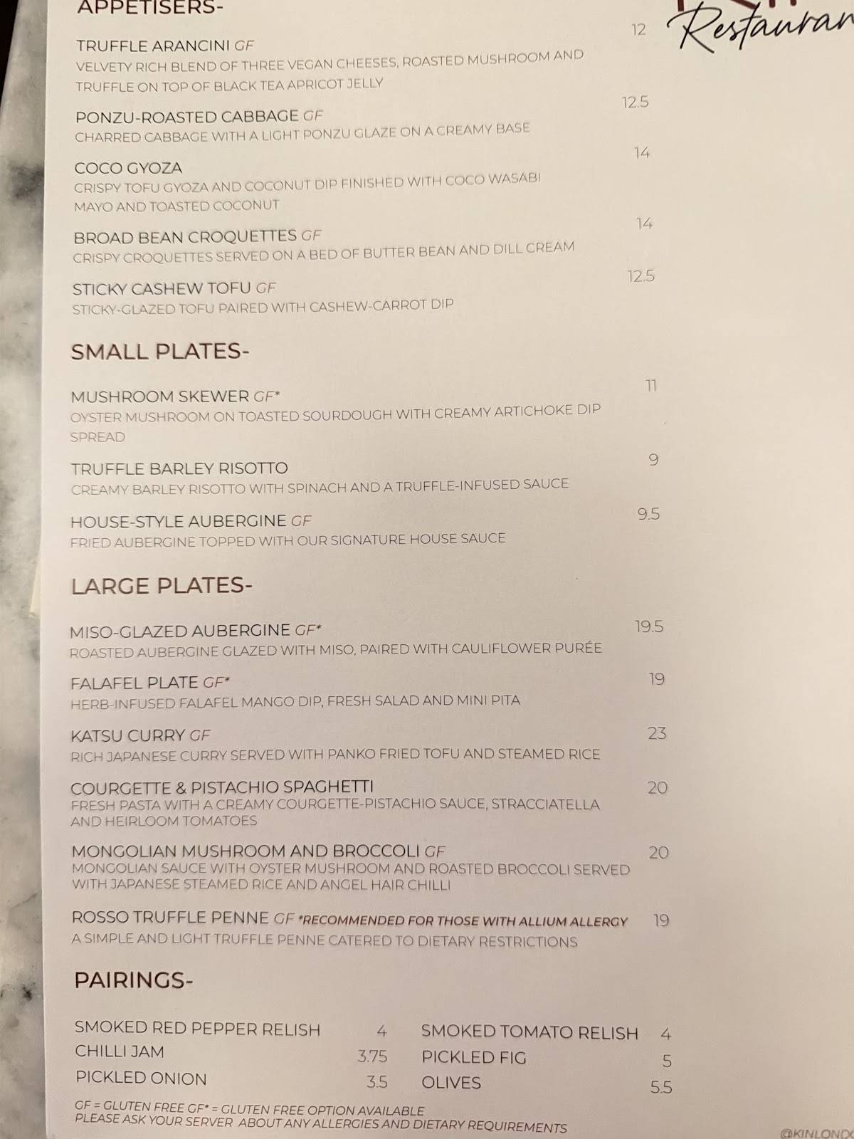 KIN Cafe меню