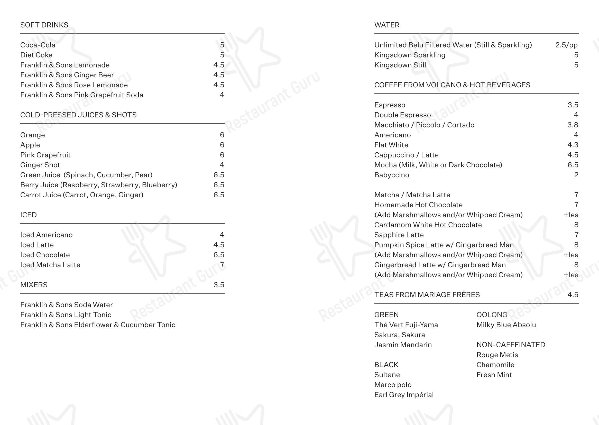 Lunch Menu ресторана Cafe Linea в Лондоне