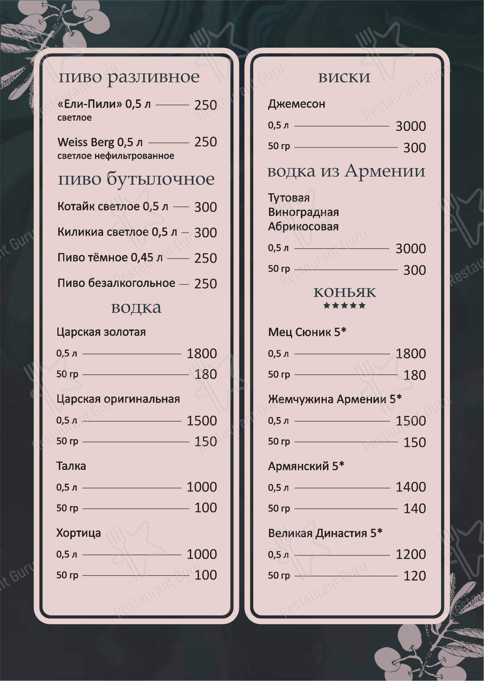 Меню кафе Посидим - Меню