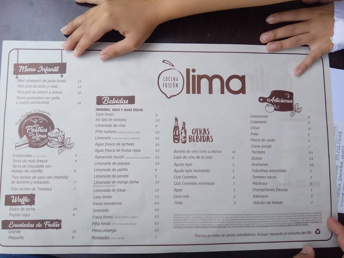 LIMA corazón contento меню