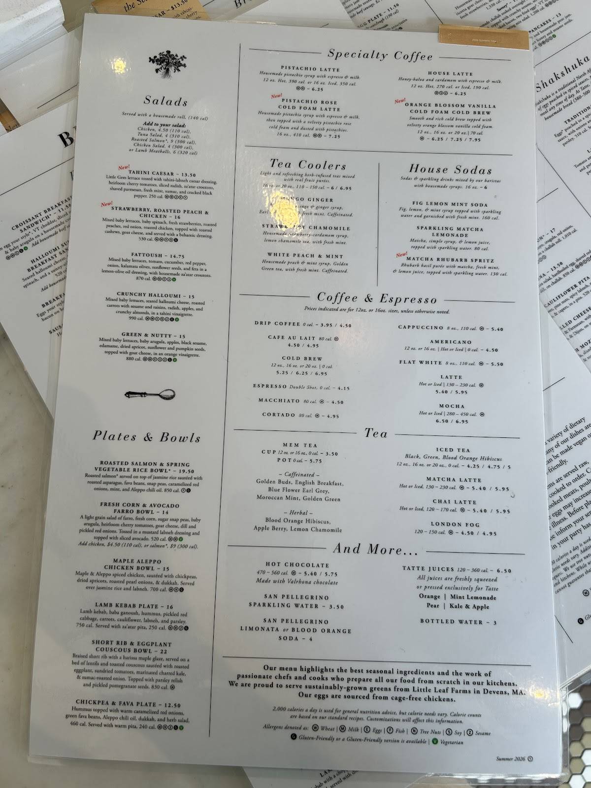 Tatte Bakery & Cafe Reston меню