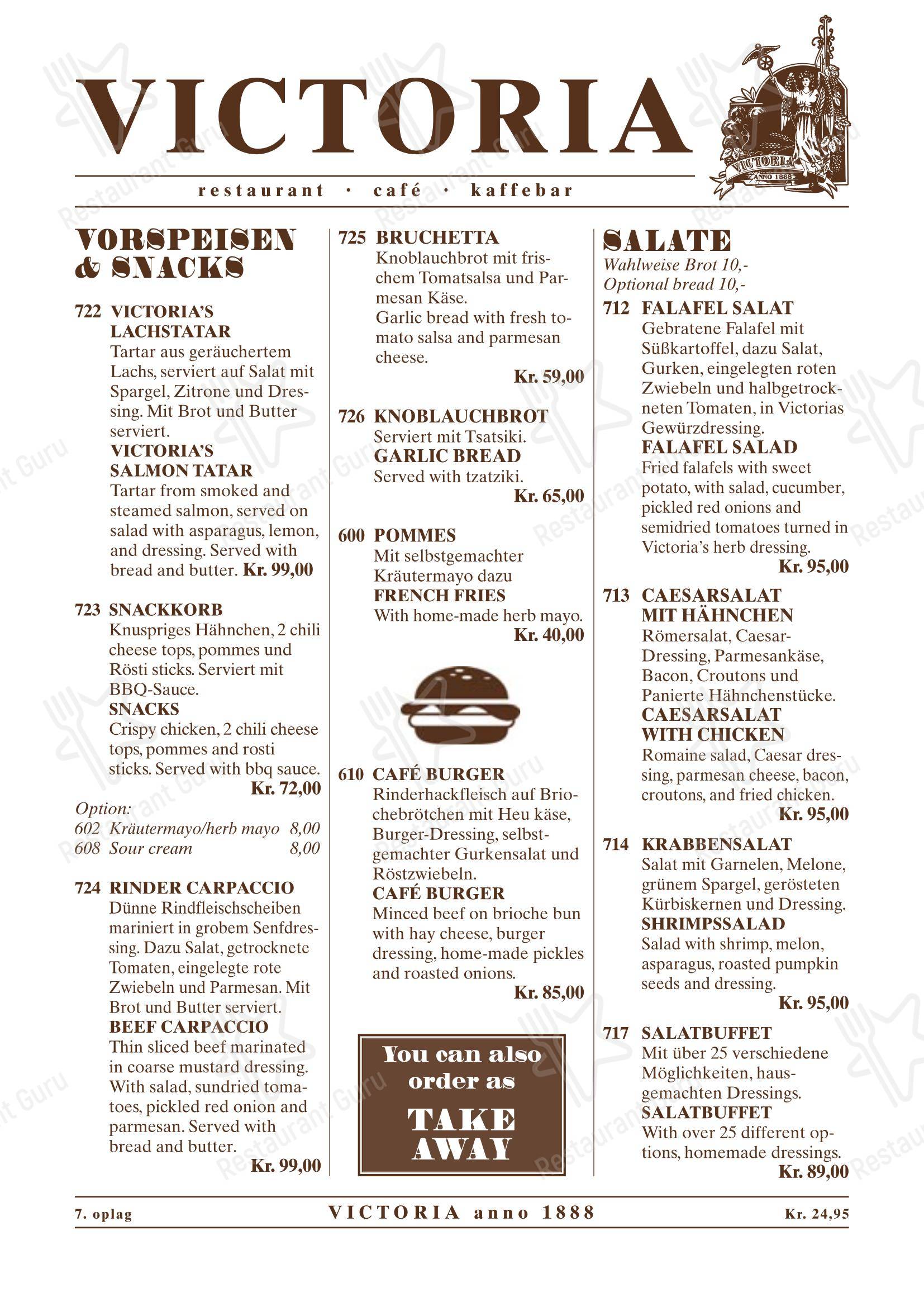 Основное меню кафе Café Victoria
