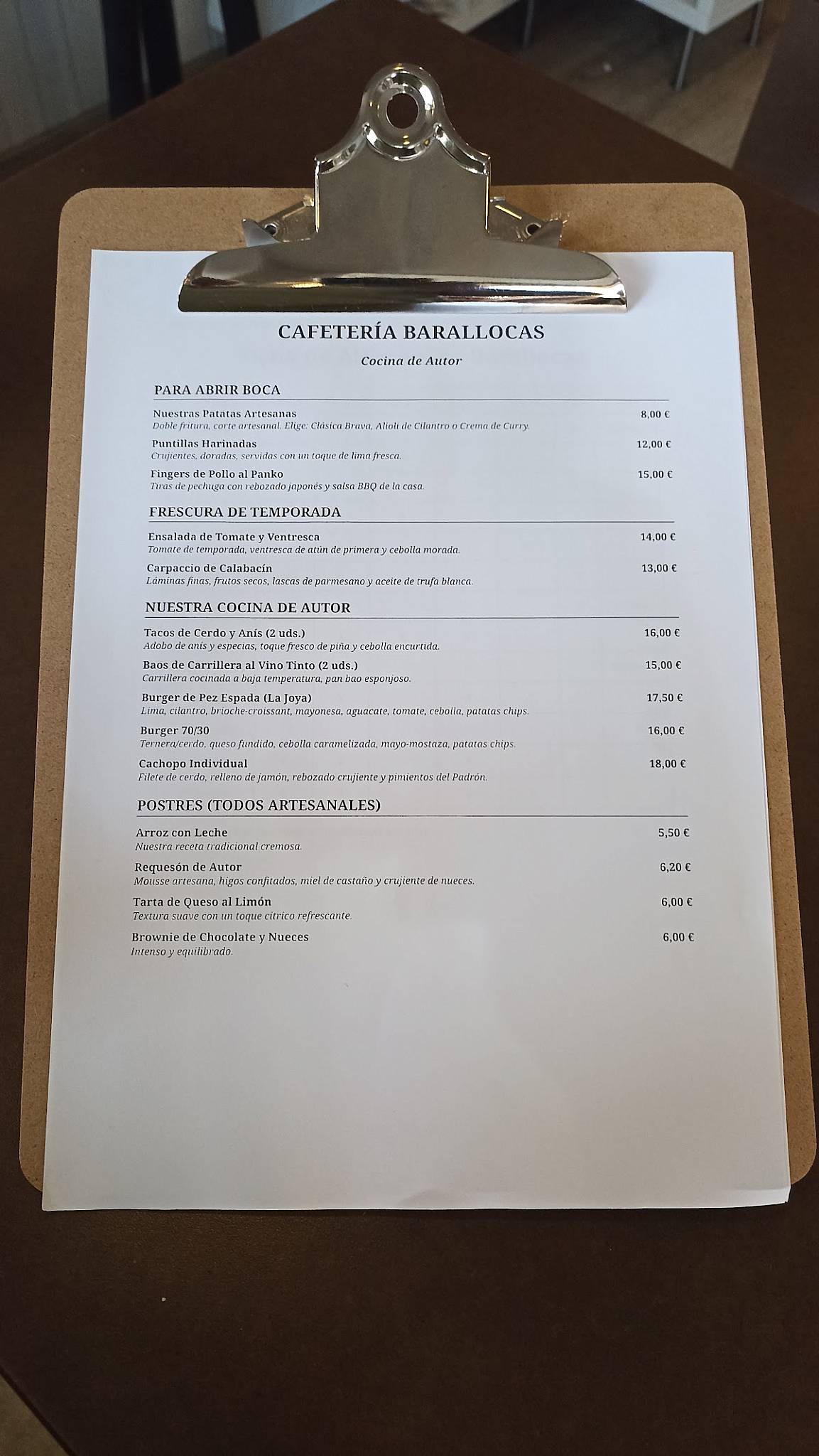Cafeteria Barallocas меню