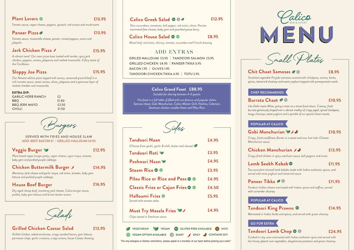 Calico Bar & Eatery меню