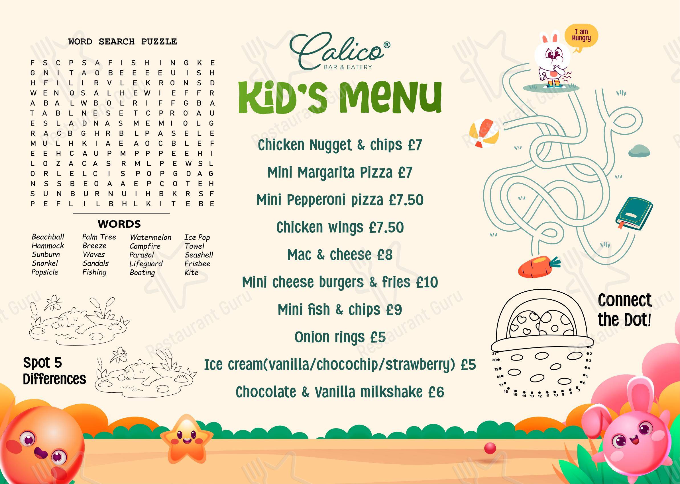Calico Bar & Eatery в Рединге - 菜单