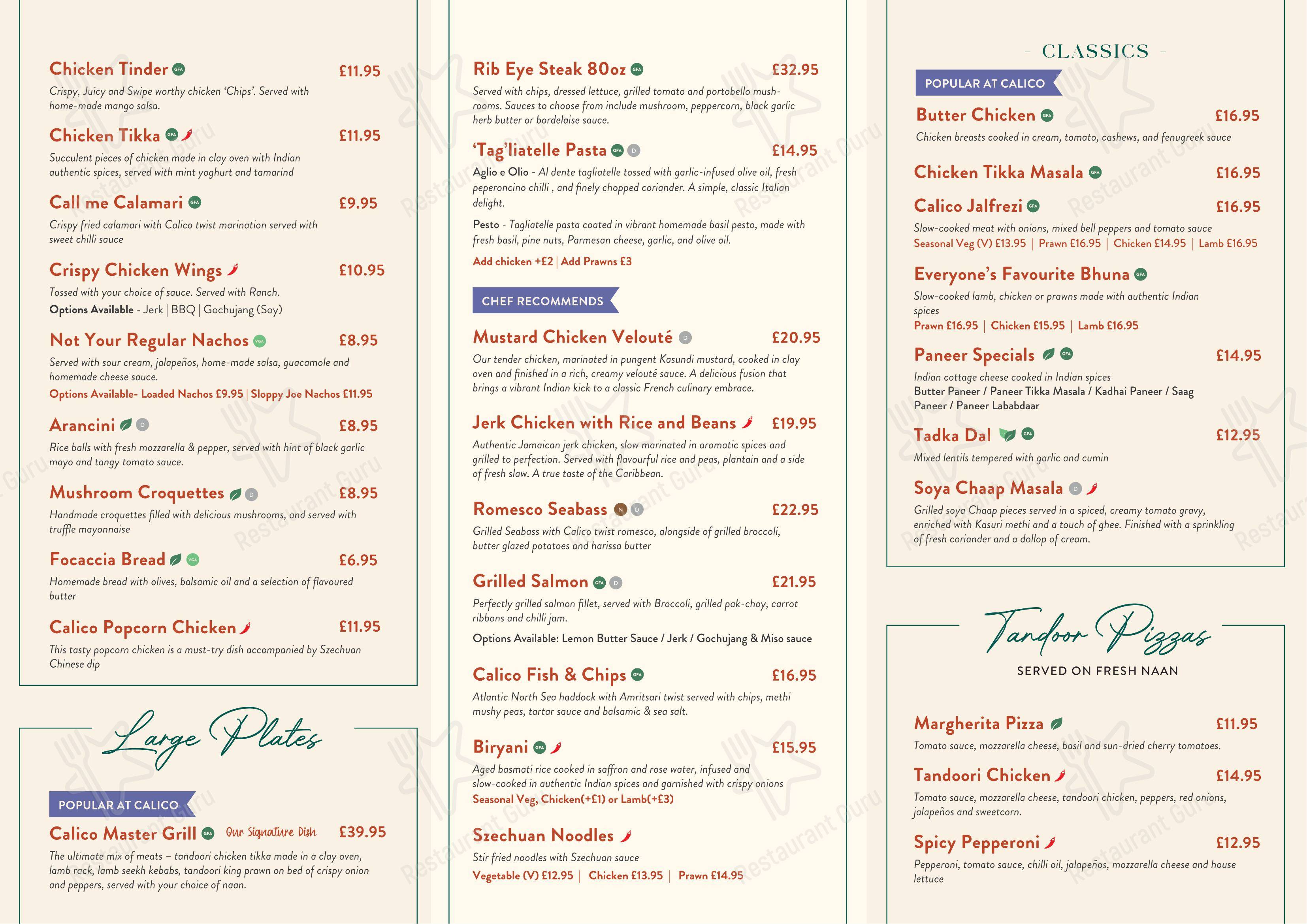 Меню ресторана Calico Bar & Eatery - Меню