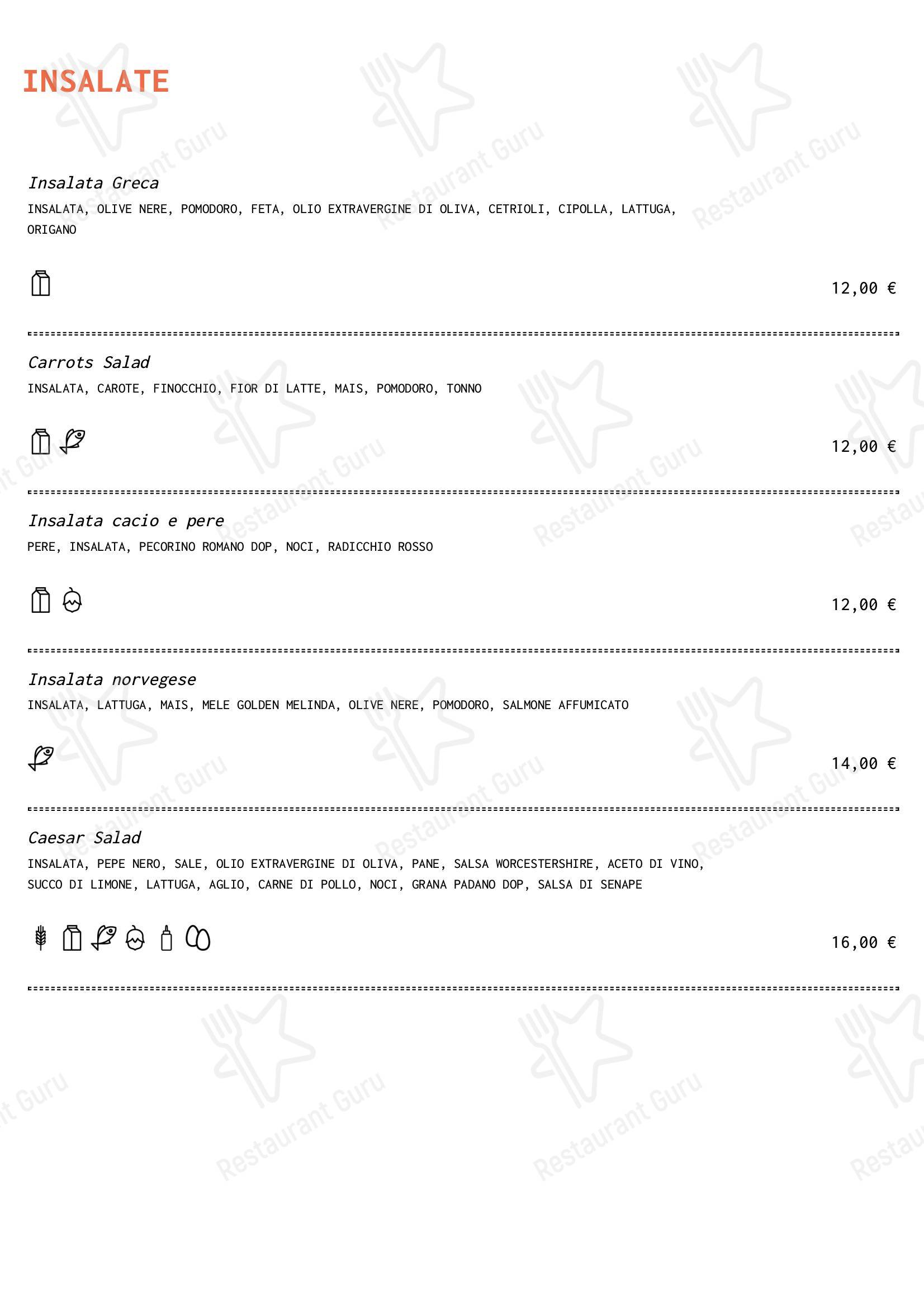 Меню паба и бара Carrots Cafè в Риме