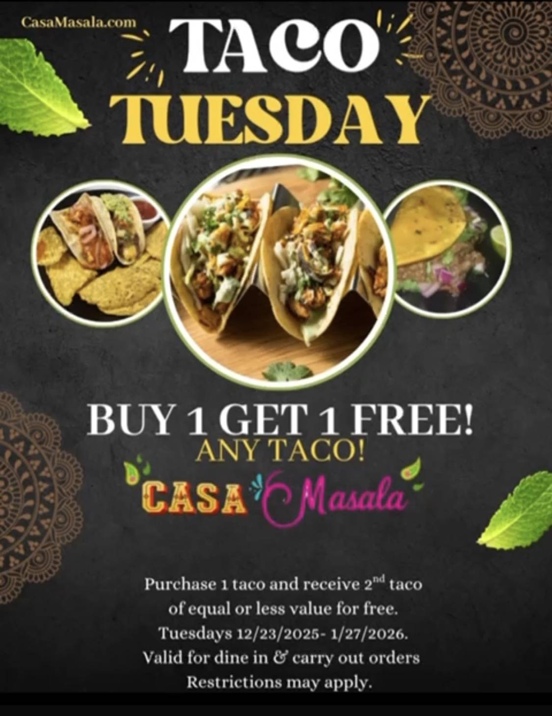 Casa Masala Restaurant & Banquet Hall — Halal Pakistani Mexican Fusion меню