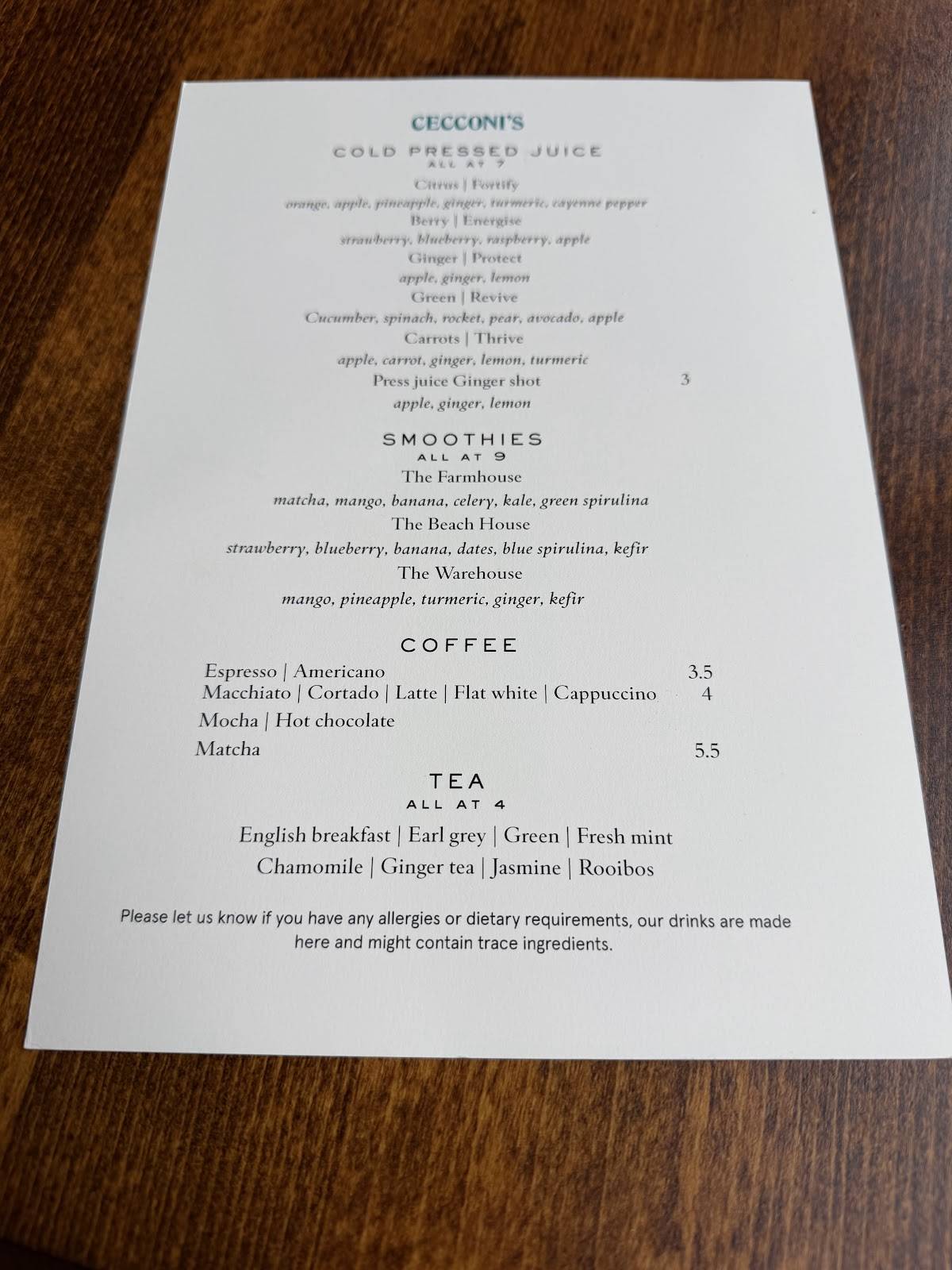 Cecconi's Shoreditch меню