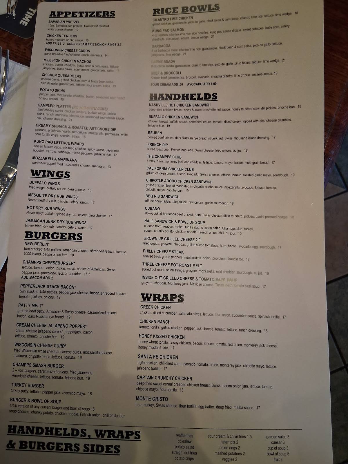 Champps Americana Brookfield меню