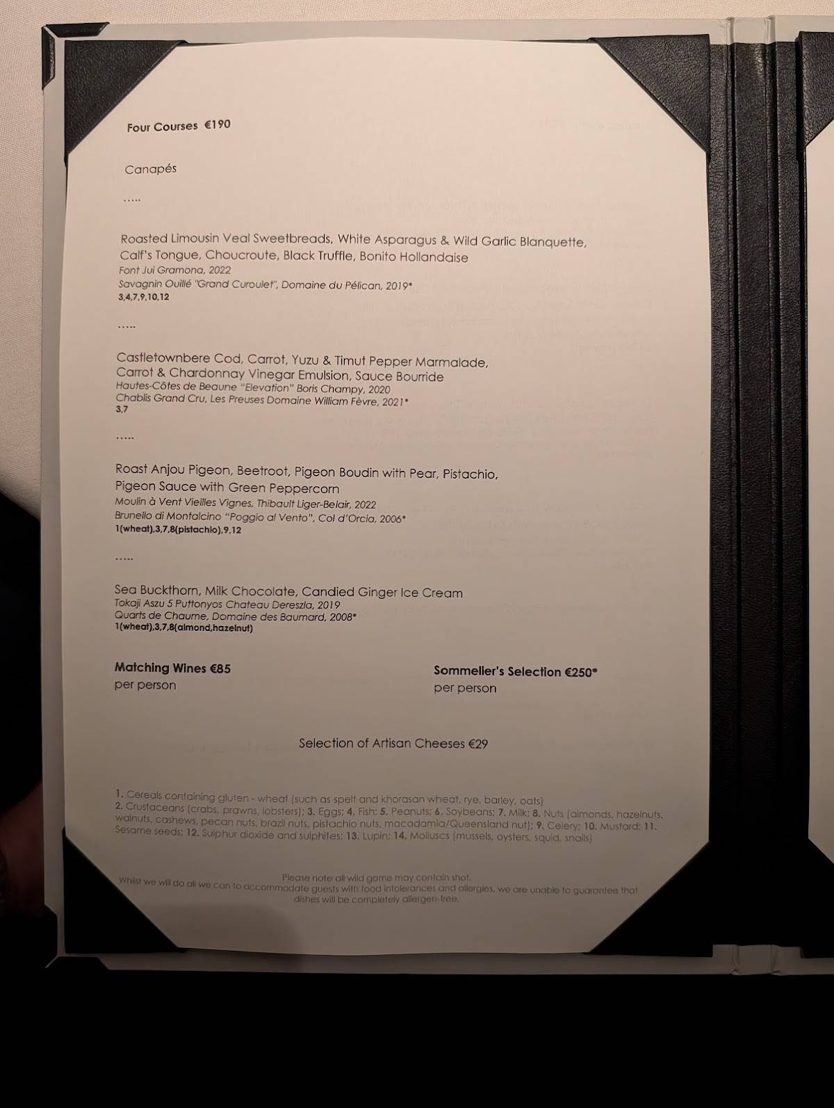 Chapter One Restaurant меню