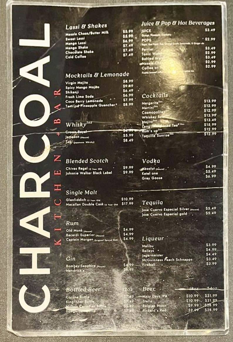 Charcoal - Indian Kitchen + Bar меню
