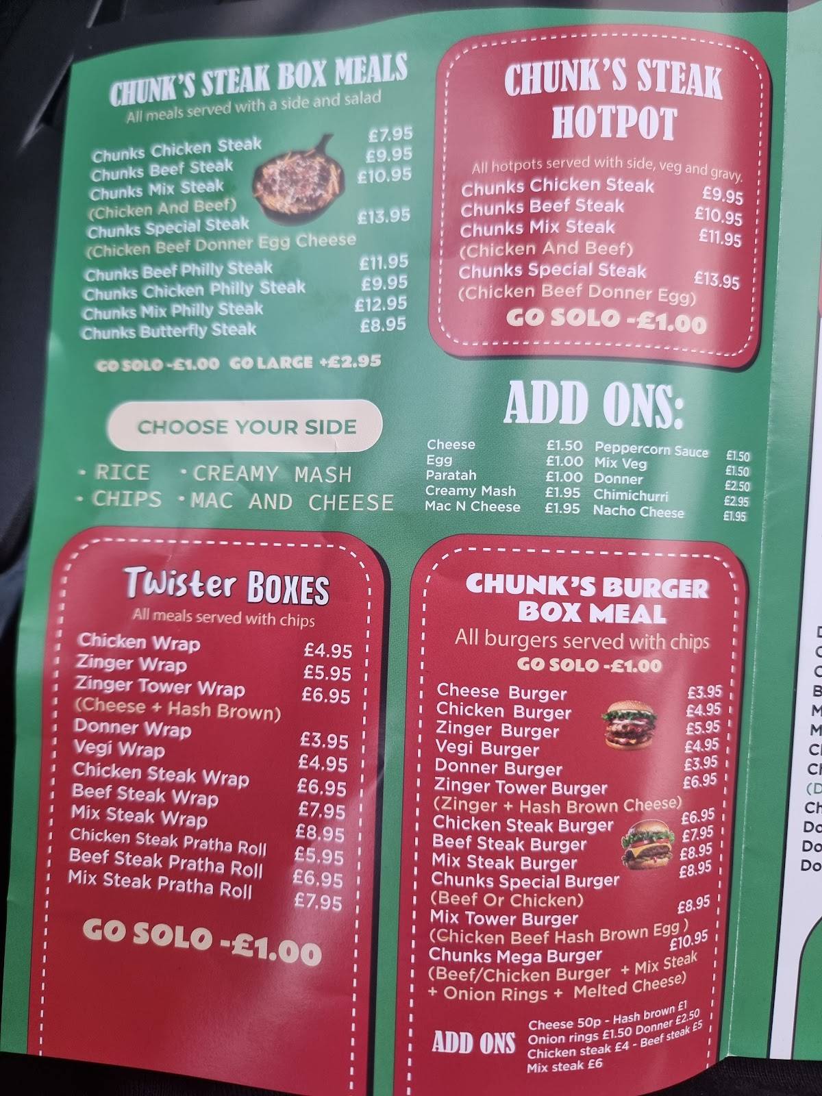 Chunk's Steak Box меню