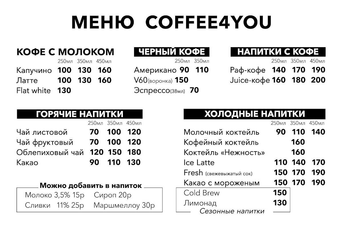 Coffee4you меню