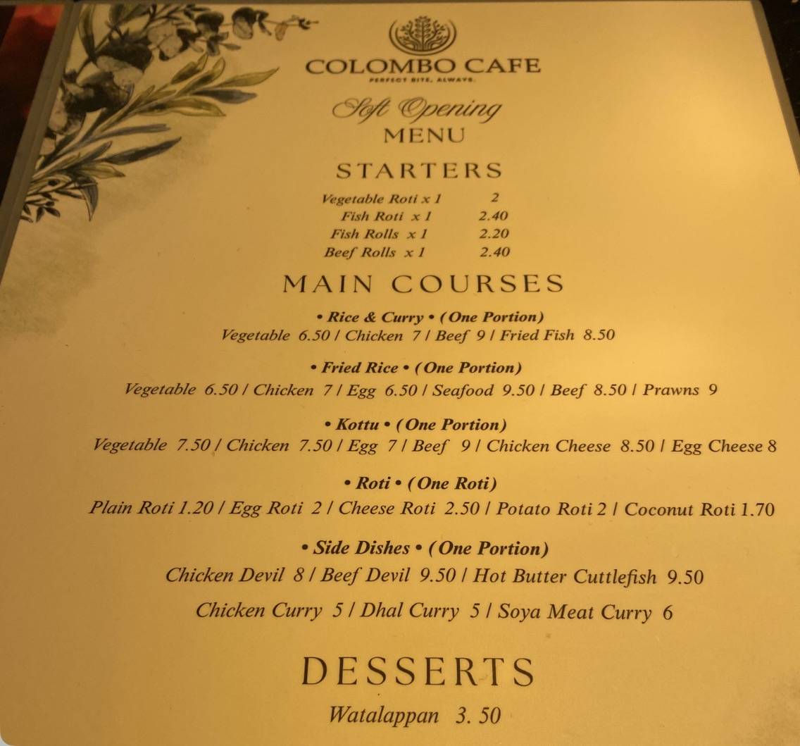 Colombo Cafe меню