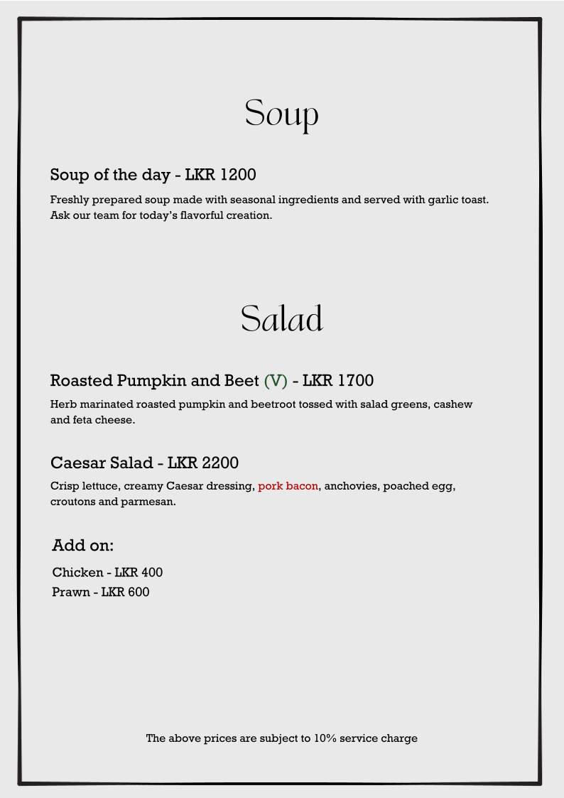 The Chef’s Table меню